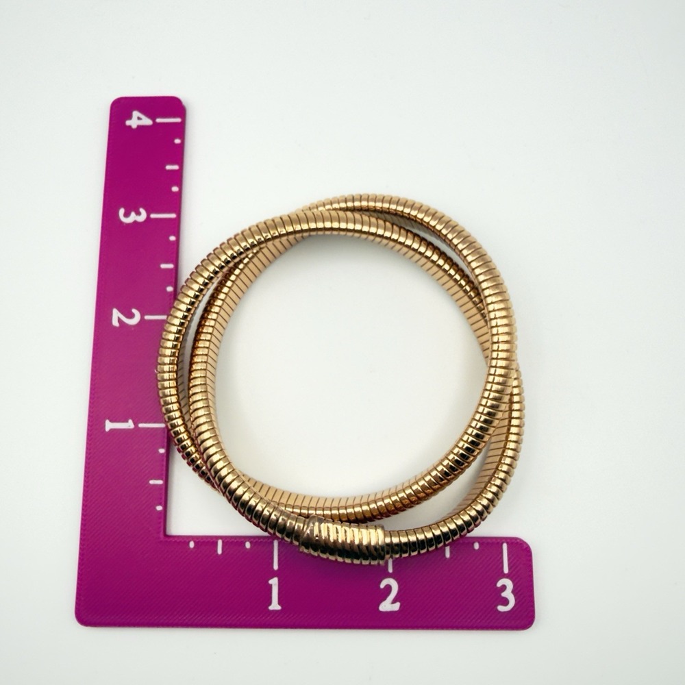 Gold Tone Gaspipe Tubogas Double Wrap Crossover Flexible Bangle Bracelet 7-7.5" - Picture 3 of 8